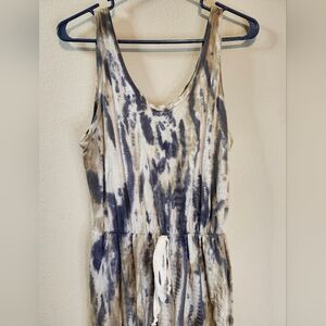 Caution To The Wind Navy And Cream Tie Dyed Jumpsuit 100% Cotton Size Small